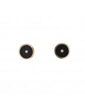 Black onyx disc amulet with diamond earrings in 18 K gold