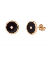Black onyx disc amulet with diamond earrings in 18 K gold