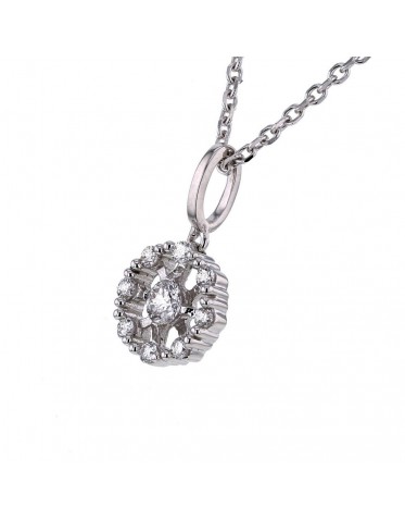 Round flower shape set diamonds necklace in 18 K gold